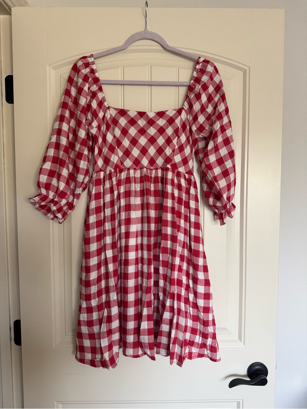 Pink Lily Red & White Gingham Square Neck Mini Dress